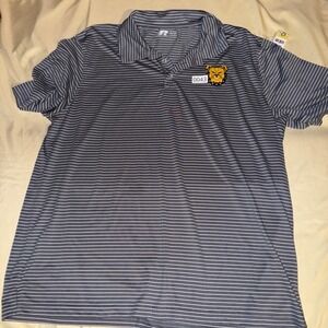 Russell Athletic Mens XL Grey Striped Bulldog Mascot Performance Polo Shirt